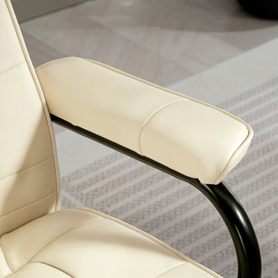 HOMCOM Swivel Recliner Chair and Footstool, Faux Leather Massage Recliner Armchair with Remote Control and Round Wrapped Base, Cream White 