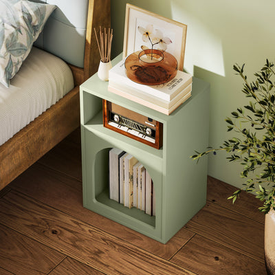 HOMCOM Bedside Table with 2 Open Compartments - Light Green 