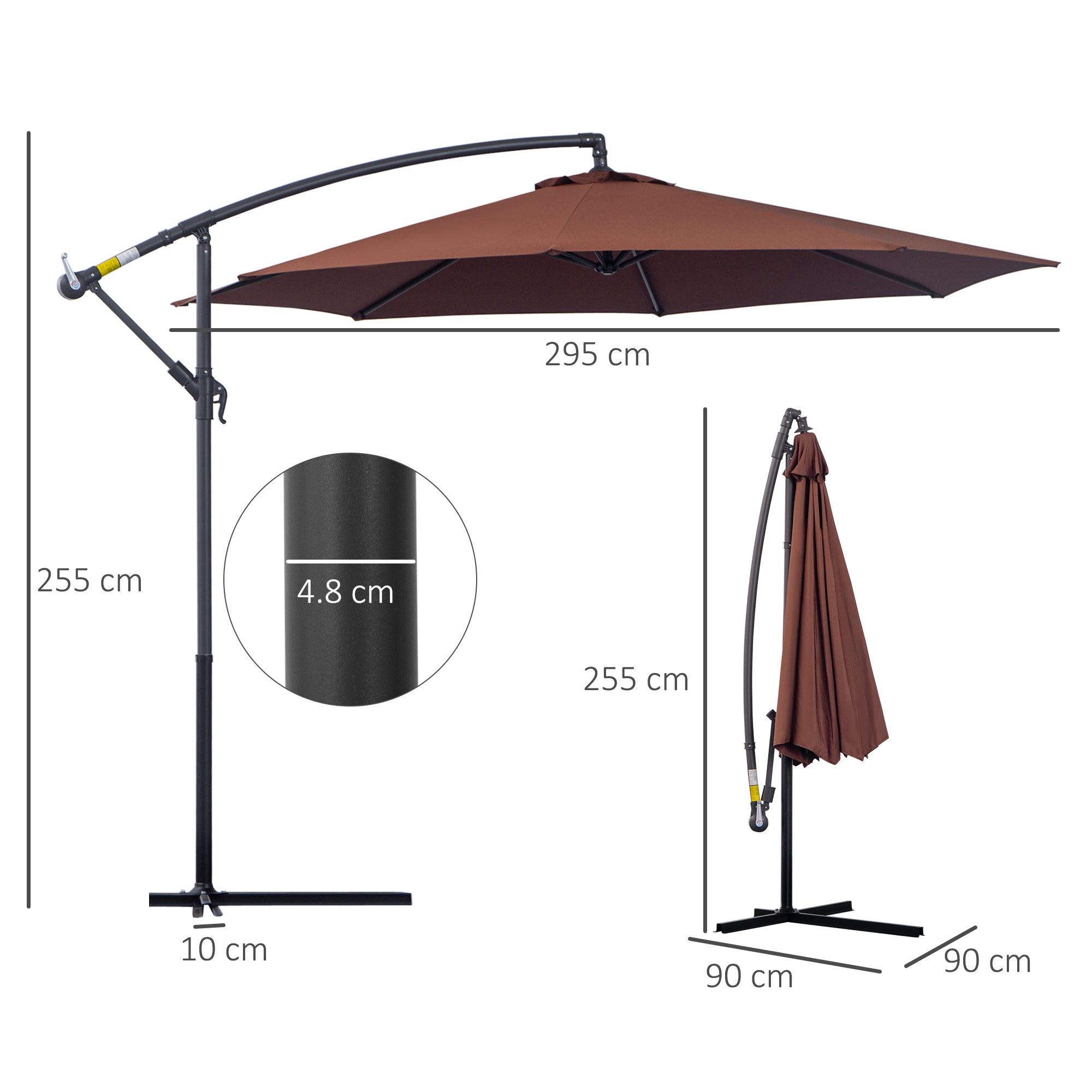Outsunny Φ3m Hanging Umbrella Parasol-Coffee 