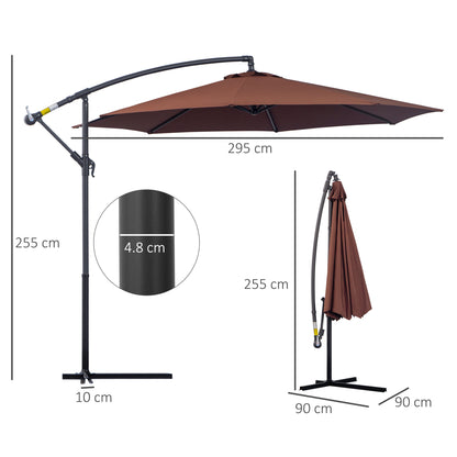Outsunny Φ3m Hanging Umbrella Parasol-Coffee 