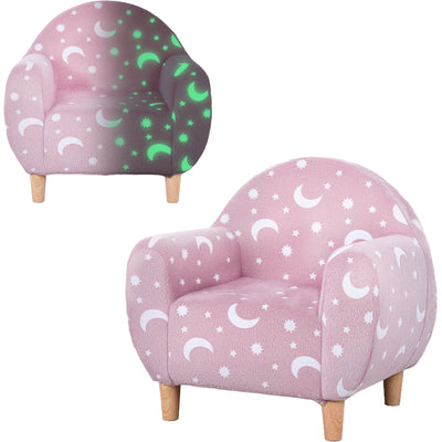 AIYAPLAY Kids Armchair, Glow in the Dark Chair with Star Design for Bedroom, Playroom, Kids Room, Pink 