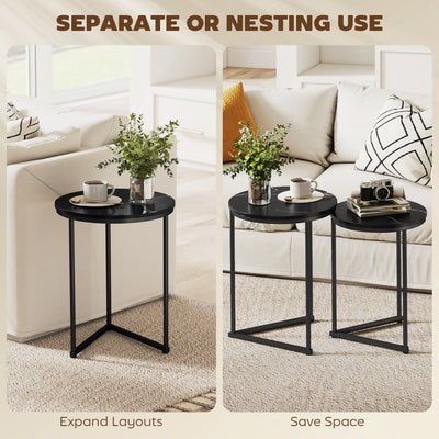 HOMCOM Set of Two Marble-Effect Nest of Tables - Black Marble Effect 