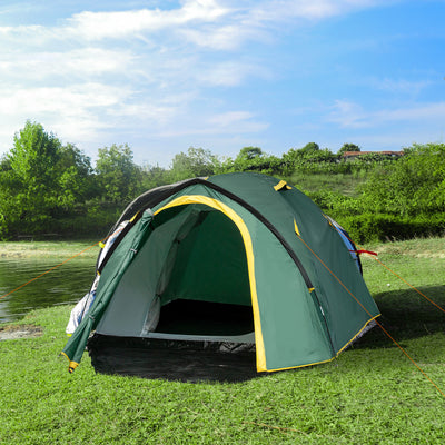 Outsunny Dome Tent for 2 Person Camping Tent with Large Windows, Waterproof Green and Yellow 