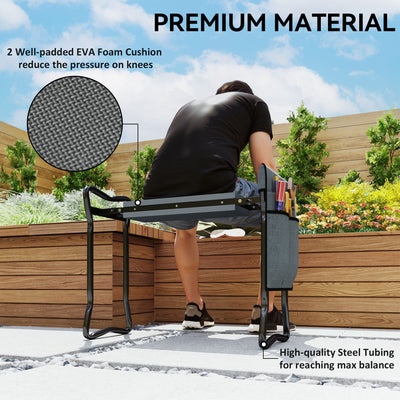 Outsunny Steel Frame Padded Garden Kneeler, with Tool Bag - Grey 
