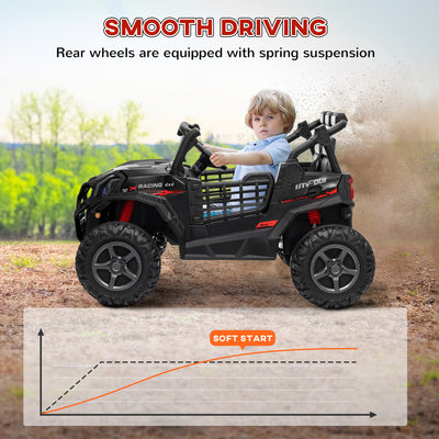 AIYAPLAY 24V 2 Seater Kids Electric Car with Remote Control, Suspension System,  Slow Start, 3 Speeds, for 3-8 Years, Black 
