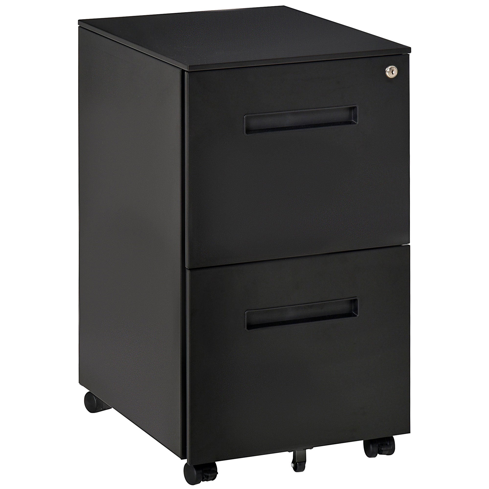 Vinsetto Metal Mobile File Cabinet with Wheels, Lockable 2 Drawer Filing Cabinet for A4, Legal, Letter, Compact Under Desk Storage Unit with Pre-Assembled Body for Home Office, 39 x 48 x 67cm, Black 