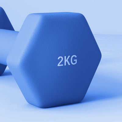 SPORTNOW 2 x 2kg Hexagonal Dumbbells Weights Set with Non-Slip Grip for Home Gym Workout, Blue 