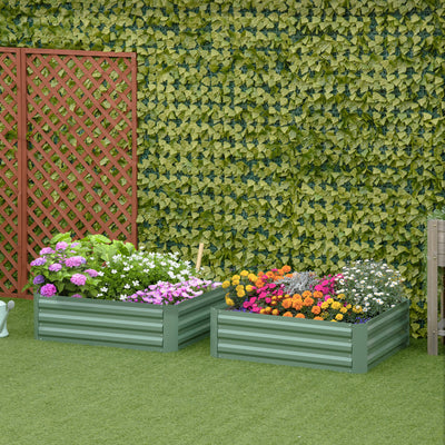 Outsunny Set of 2 291L Raised Garden Bed, Elevated Galvanised Planter Box for Flowers, Herbs, 100x100x30cm, Green 