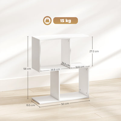 HOMCOM Side Table, Narrow End Table with Storage Shelves, S-Shaped, 3-Tier, 50W x 19.5D x 58H cm, White 