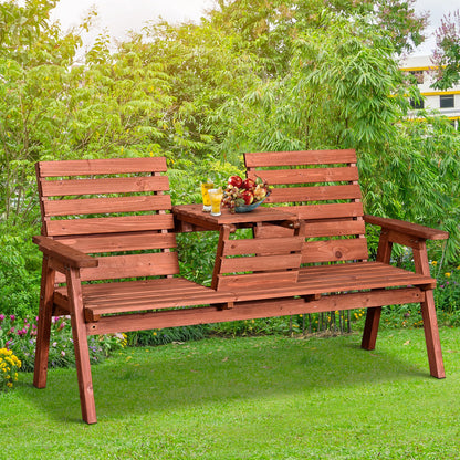 Outsunny Fir Wood Convertible 2 to 3 Seater Outdoor Garden Bench Wood Tone 