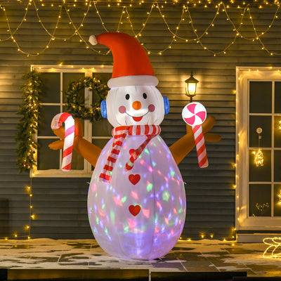 HOMCOM 8ft Christmas Inflatable Snowman with Candy, Rotating Lighted for Home Indoor Outdoor Garden Lawn Decoration Party Prop 