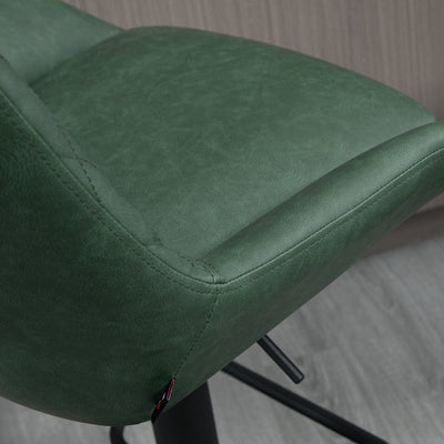HOMCOM Retro Bar Stools Set of 2, Adjustable Kitchen Stool, Upholstered Bar Chairs with Back, Swivel Seat, Green 