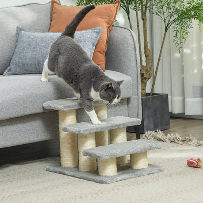 PawHut Pet Stairs 3-step Pet Ladder Cat dog Stairs Climb Ladder Cat Tree, Grey 