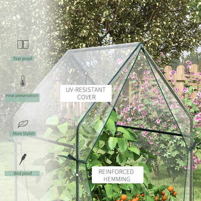 Outsunny Mini Greenhouse, Garden Tomato Growhouse with 2 Zipped Doors, Portable Indoor Outdoor Green House, 90 x 90 x 145cm, Clear 