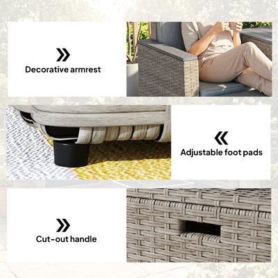 Outsunny 5 Piece Rattan Garden Furniture Set with Storage Table, Footstools, Cushions, Dark Grey 