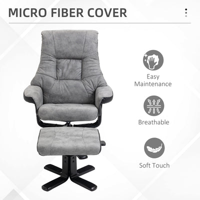 HOMCOM Fabric Recliner Sofa Armchair with footstool Swivel Sofa Grey 