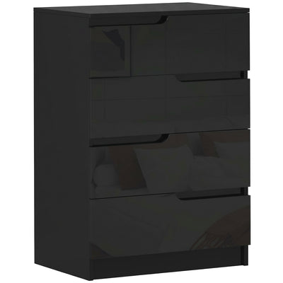 HOMCOM Chest of Four High Gloss Front Drawers - Black