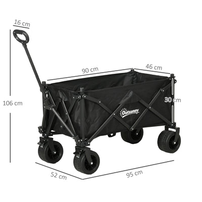 Outsunny Folding Garden Trolley, Outdoor Wagon Cart with Carry Bag, for Beach, Camping, Festival, 120KG Capacity, Black 