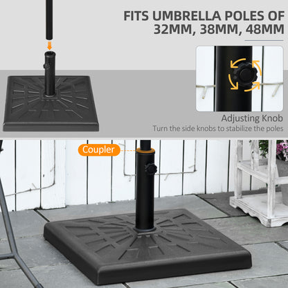 Outsunny 19kg Resin Garden Parasol Base Holder, Square Outdoor Market Umbrella Stand Weight for Poles of \'ce\'a632mm, \'ce\'a638mm, and \'ce\'a648mm, Black
