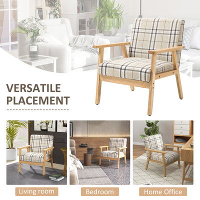 HOMCOM Modern One Seater Sofa for Living Room, Linen Fabric Small Couch with Rubber Wood Frame, Armrests, Lattice Pattern, Upholstered Armchair, Beige 