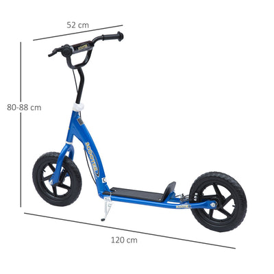 HOMCOM Kids Scooter Kick Scooter with 12" EVA Tyres, Rear Brake, Big Wheels Scooter for 5-12 Years Old, Blue 
