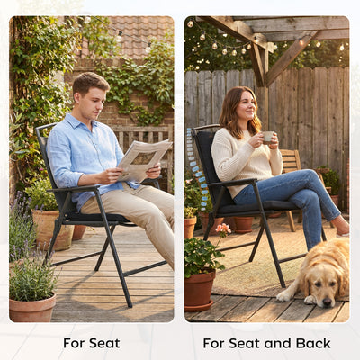 Outsunny Outdoor Seat Cushions Set of 2 with Ties, Waterproof Garden Seat Pads, Black 