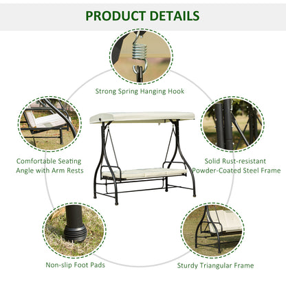 Outsunny 196L x 117D x 178H cm Swing Chair-Beige/Black 