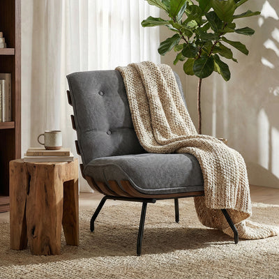 HOMCOM Accent Chair, Linen-look Fabric Reading Chair with Spring Cushion, Slatted Support, Steel Frame, Dark Grey 