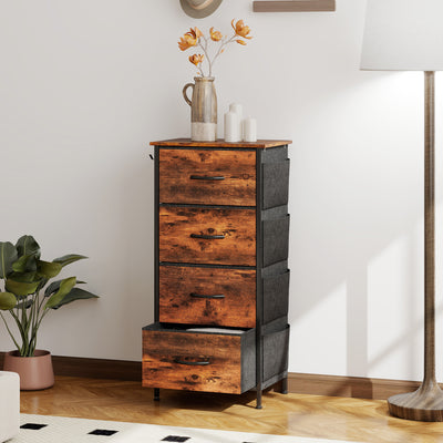 HOMCOM Chest of Four Fabric Drawers - Rustic Brown 