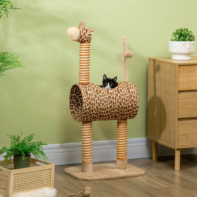 PawHut Giraffe-Designed Cat Tree, with Scratching Posts, Cat Tunnel, Toy Ball - Beige 