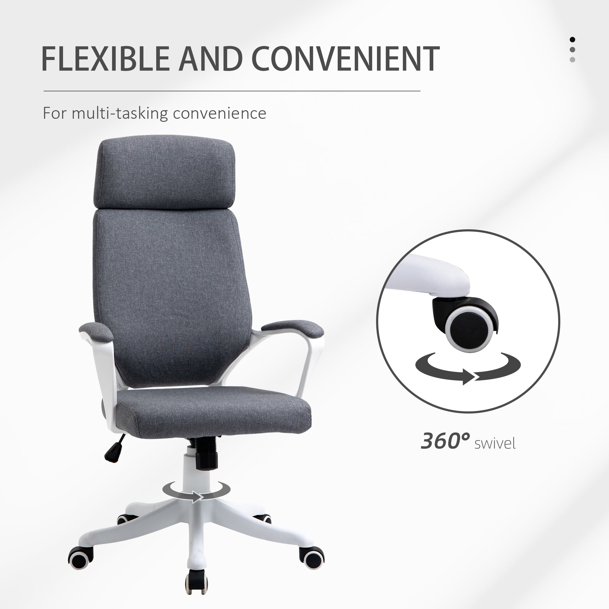 Vinsetto Office Chair, Ergonomic Desk Chair, High Back Study Chair with Headrest and Lumbar Back Support, Adjustable Height for Home and Work, Grey 