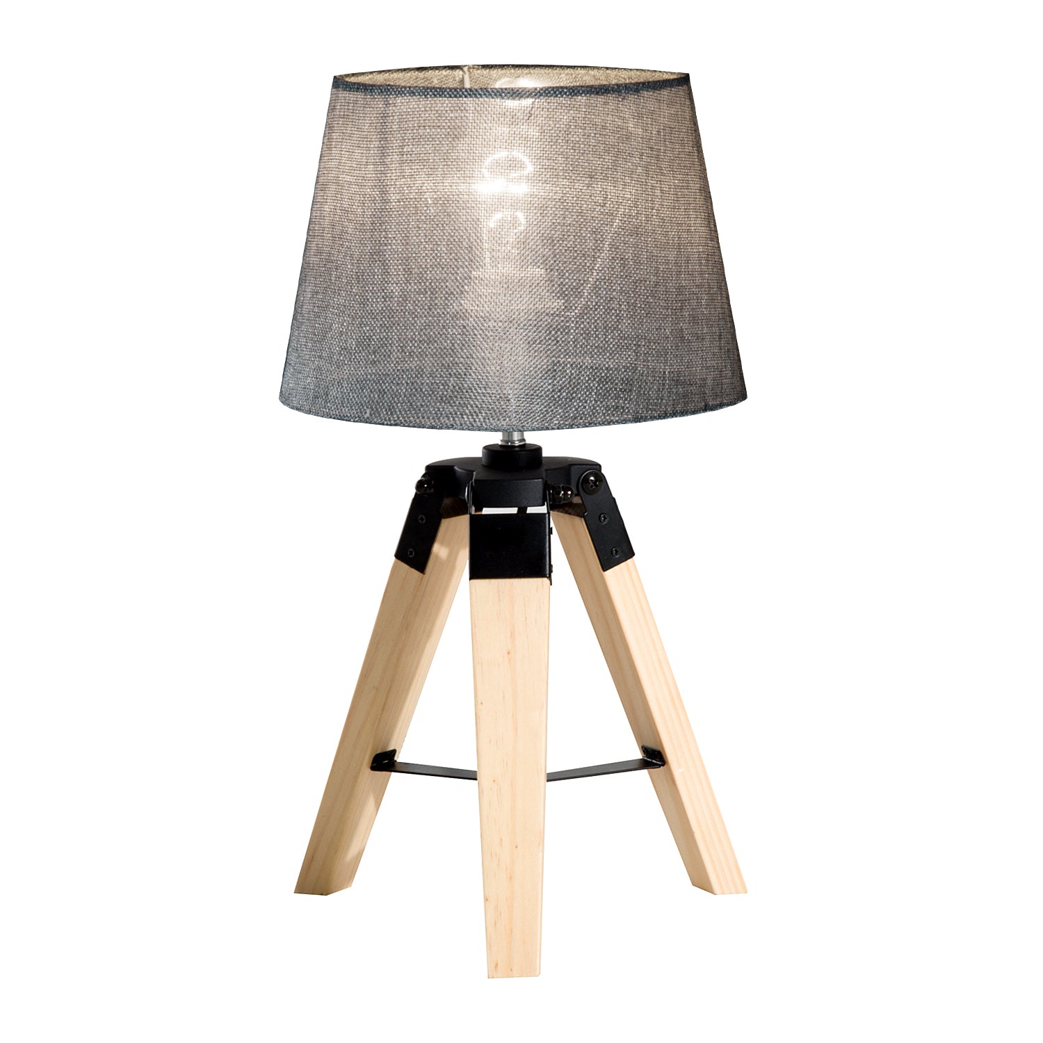 HOMCOM Wooden Tripod Table Lamp for Side, Desk or End Table with E27 Bulb Base（Grey Shade） 
