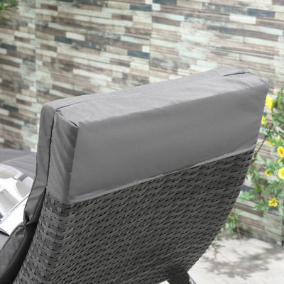 Outsunny Outdoor Foldable PE Rattan Sun Lounger with Soft Padded Cushion, Ergonomic Curved Design Sun Bed for Balcony, Garden, Grey 