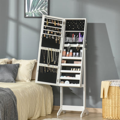HOMCOM Jewellery Cabinet with LED Light, Lockable Jewellery Organiser with Full-Length Mirror for Bedroom Dressing Room, White 