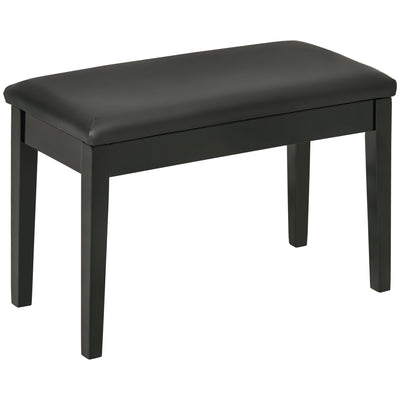HOMCOM Classic Piano Bench Stool, PU Leather Padded Keyboard Stool with Rubber Wood Legs and Music Storage Compartment, Black 