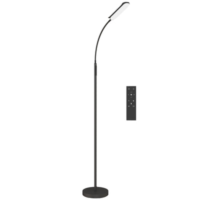 HOMCOM LED Floor Lamp, Standing Lamp with Remote & Touch Control, Stepless Dimmable Colours Temperature & Brightness, 360° Adjustable Gooseneck, 1 Hour Timer, Memory Function for Living Room, Black 