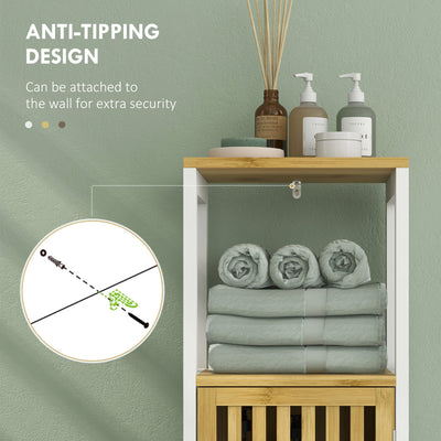 HOMCOM Bamboo-Blend Retro Cut-Out Bathroom Storage Unit, with Cupboard 