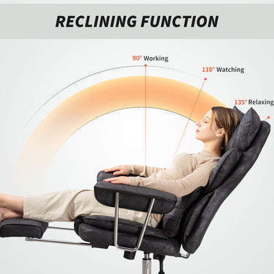 HOMCOM Leathaire Reclining Office Chair with Lumbar Support Pillow - Black 
