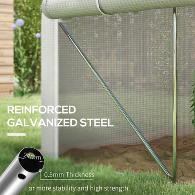 Outsunny 4 x 3(m) Walk-in Polytunnel Greenhouse, Zipped Roll Up Sidewalls, Mesh Door, 8 Mesh Windows, Tunnel Warm House Tent with PE Cover, Complimentary Plant Labels and Gloves, White 