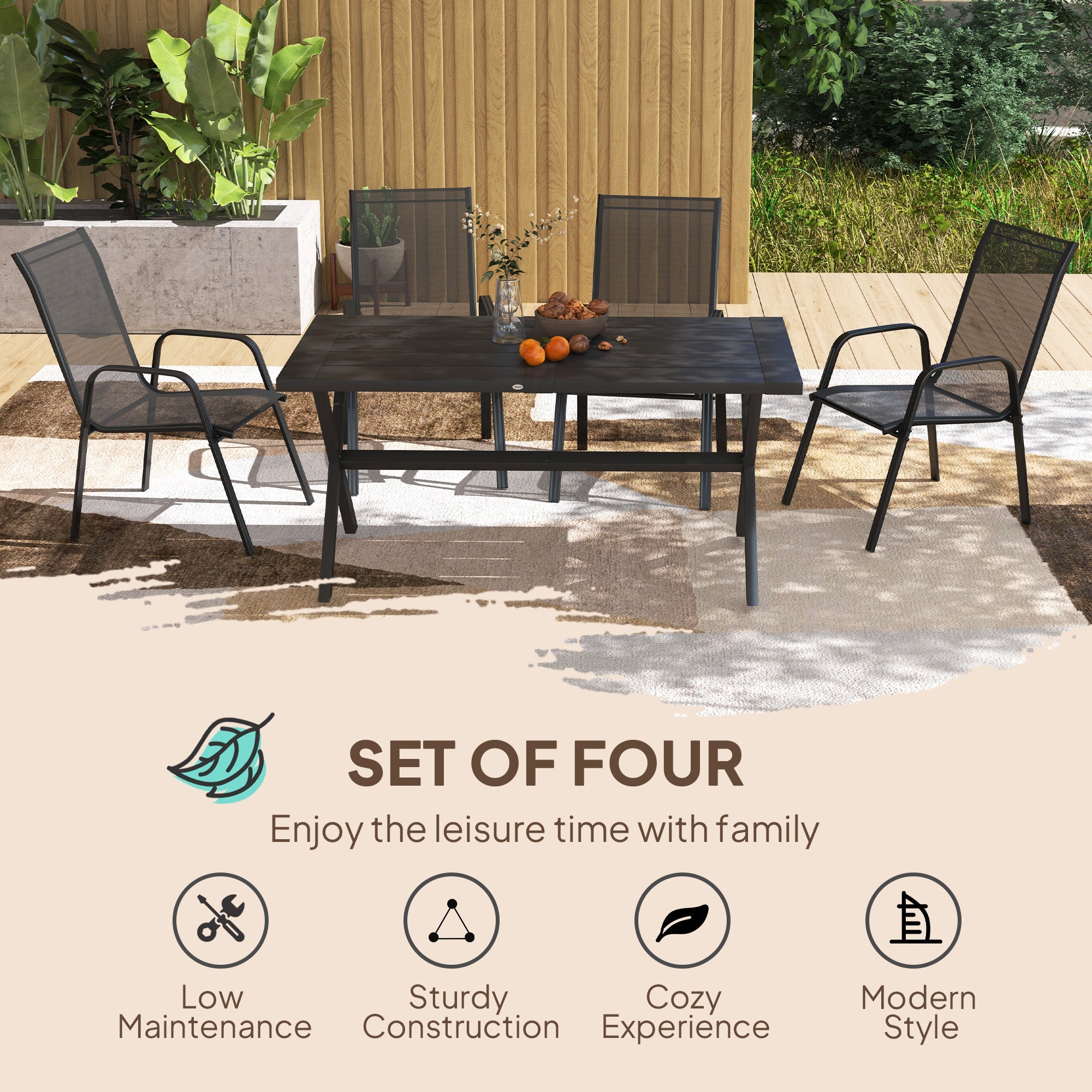 Outsunny Set of Four Stackable Mesh Seat Chairs - Black 