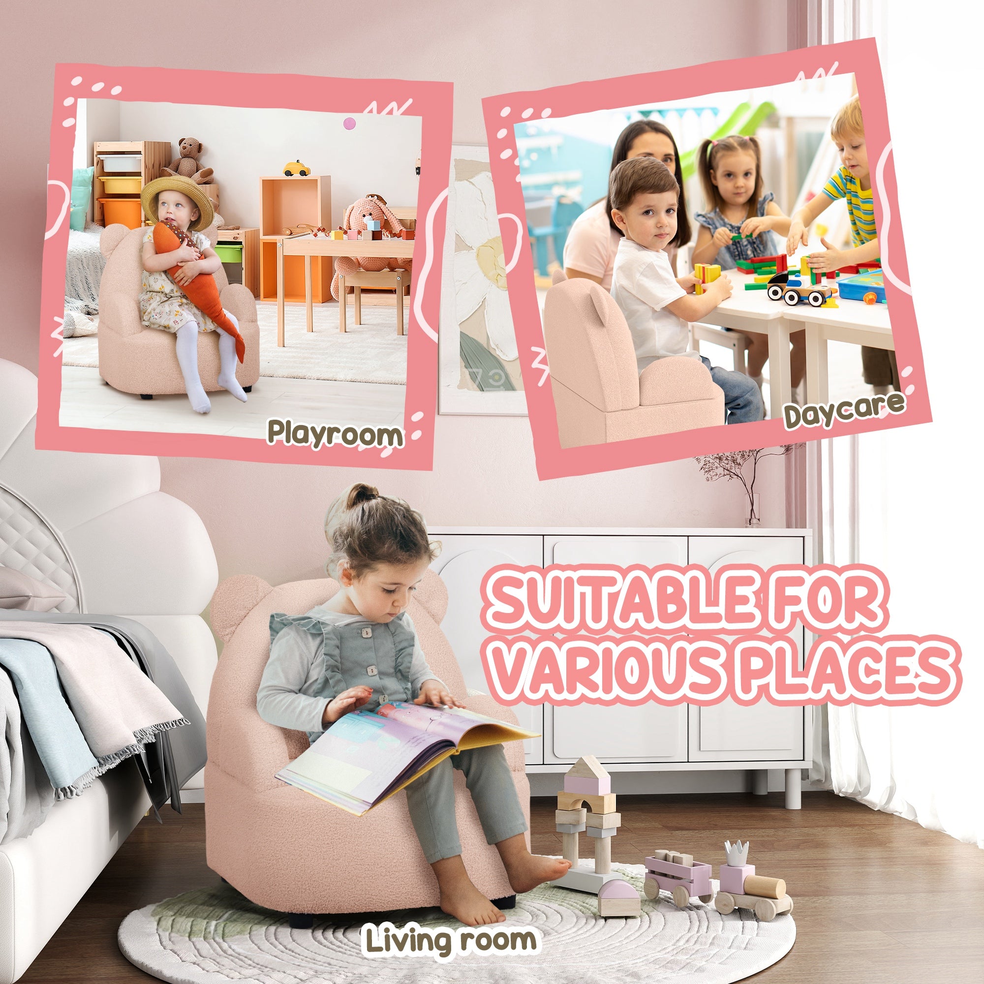 AIYAPLAY Kids Armchair, Bear Shaped Toddler Chair for Bedroom Playroom Living Room, Aged 18 Months to 3 Years - Pink 