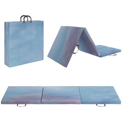 HOMCOM 6FT Foldable Gymnastics Mat, Tri-Fold 2" Thick Crash Mat with Carry Strap Handles for Home Training, Sky Blue 