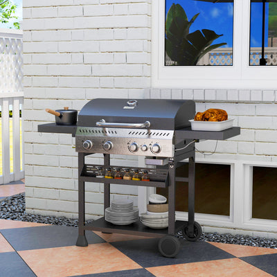 Outsunny Five-Burner Steel Gas Grill, with Thermometer - Black 