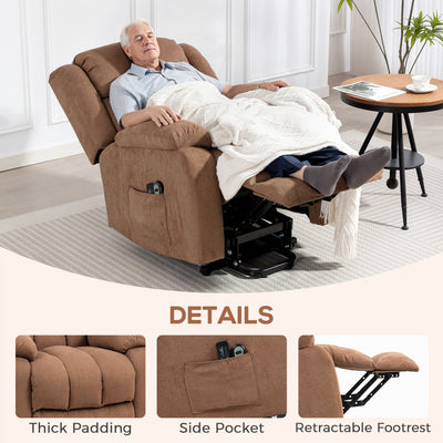 HOMCOM Power Lift Recliner Chair with Massage, Overstuffed Lift Chair for Elderly with Footrest, Remote and Side Pocket, Brown 