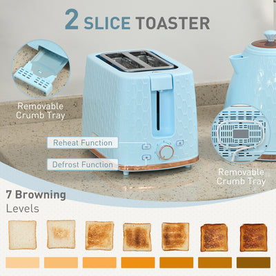 HOMCOM 1.7L 3000W Fast Boil Kettle & 2 Slice Toaster Set, Kettle and Toaster Set with Auto Shut Off, Browning Controls, Light Blue 