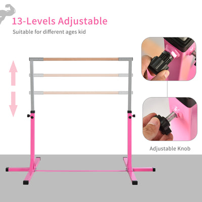 HOMCOM Height Adjustable Gymnastics Horizontal Bar for Kids, Children Junior Kip High Bar Fitness, Pink 