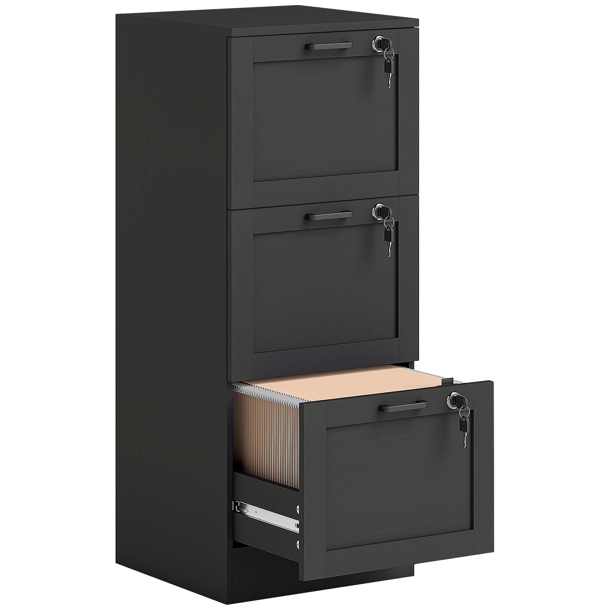 HOMCOM 3-Drawer Filing Cabinet with Lock - Black 
