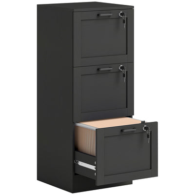 HOMCOM 3-Drawer Filing Cabinet with Lock - Black 