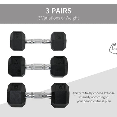 HOMCOM Rubber Dumbbell Set Sports Hex Weight Sets Home Gym Fitness Lift Strength Training Exercise 2 x 5kg, 2 x 6kg, 2 x 8kg 