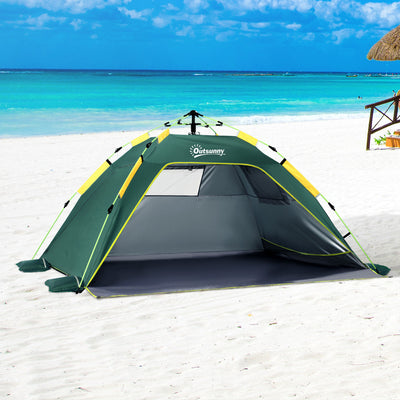 Outsunny Beach Tent for 1-2 Person Pop-up Design with 2 Mesh Windows & 2 Doors Dark Green 
